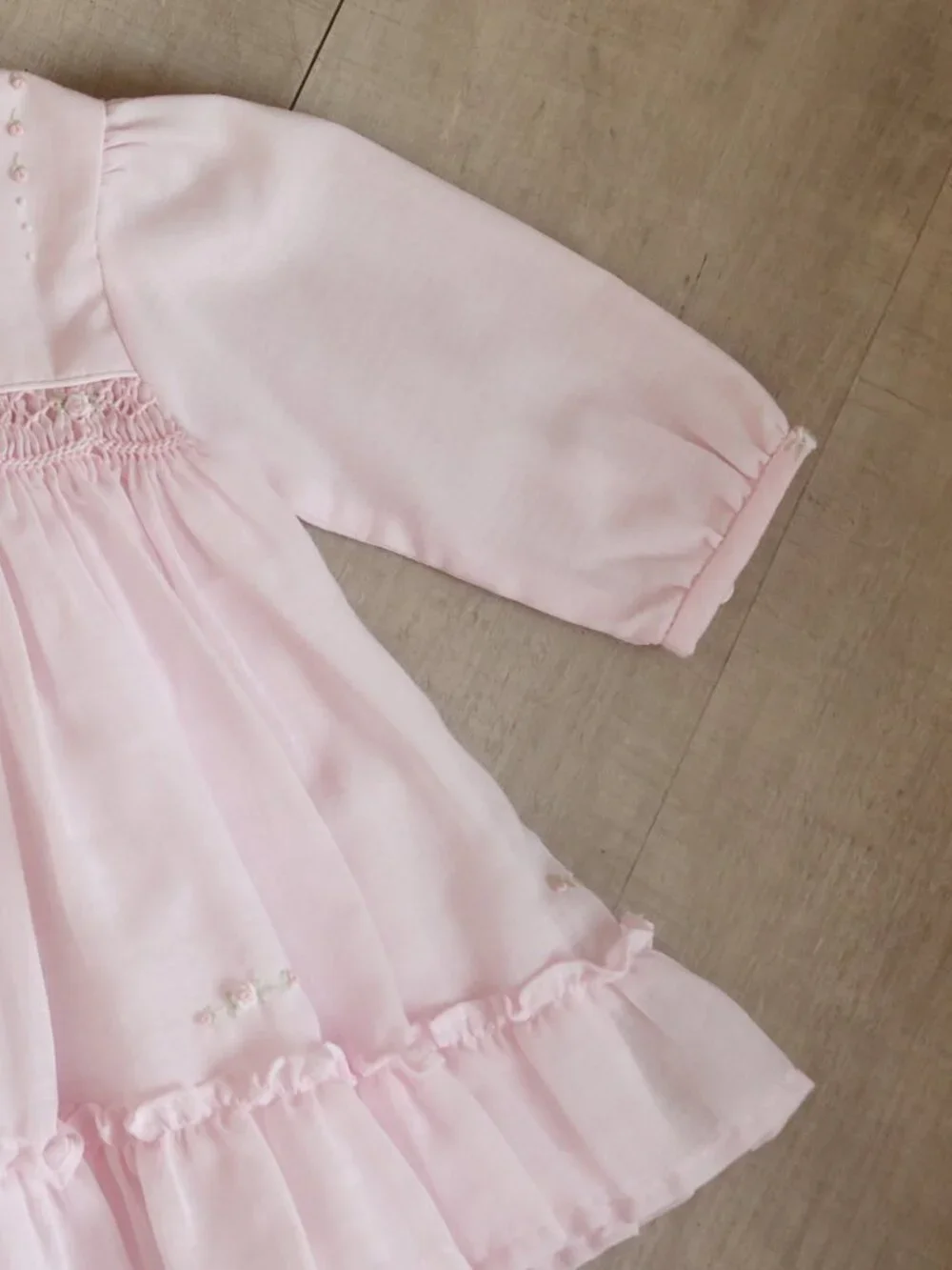 Pink Smocked Heirloom Float Dress Long Sleeve Bullion Rosebud Sarah Louise NB